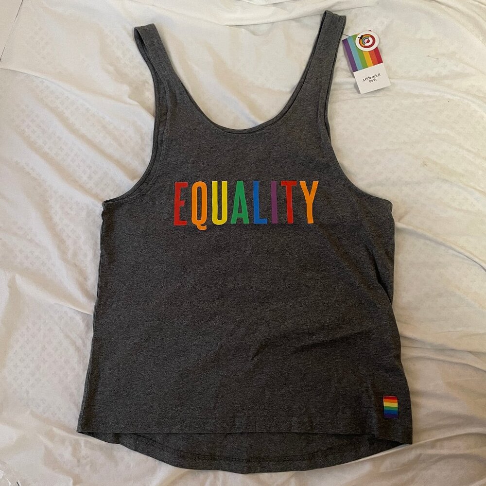 NWT Unisex Pride 'EQUALITY' Adult Tank Top Grey w/ Rainbow Mens Sz S / Womens M